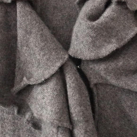 Aqua Grey 100% Cashmere Long Cardigan with Ruffle. - Picture 5 of 10